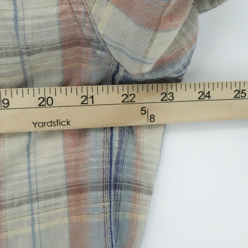 Kuhl Shirt Mens Large Beige Blue Plaid Short Sleeve‎ Linen Blend Outdoors Gorp - Picture 12 of 15